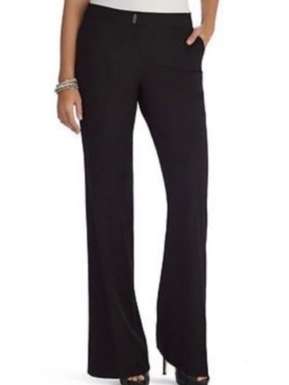 White House Black Market Legacy Sleek Boot Pants Sz 4S Black Flat Front Office